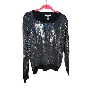 Sioni Milano Sequin Sweater Pullover Crew Neck Black Womens Size XL NEW